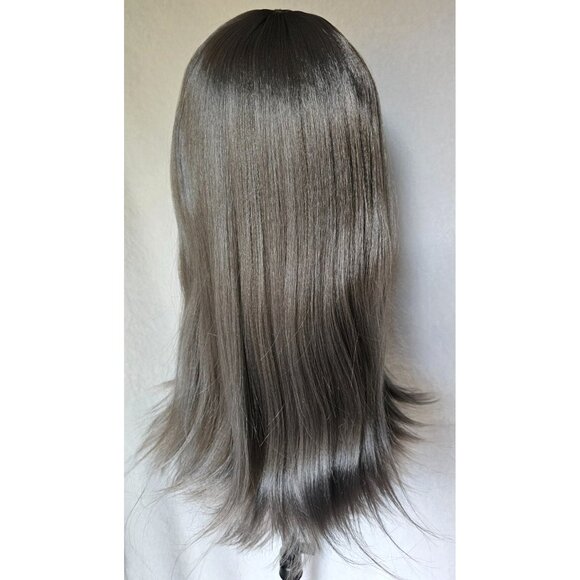 20'' Long Straight Grey Synthetic Wig Bang Layers Cosplay Costume Anime Gray NEW - Picture 4 of 8